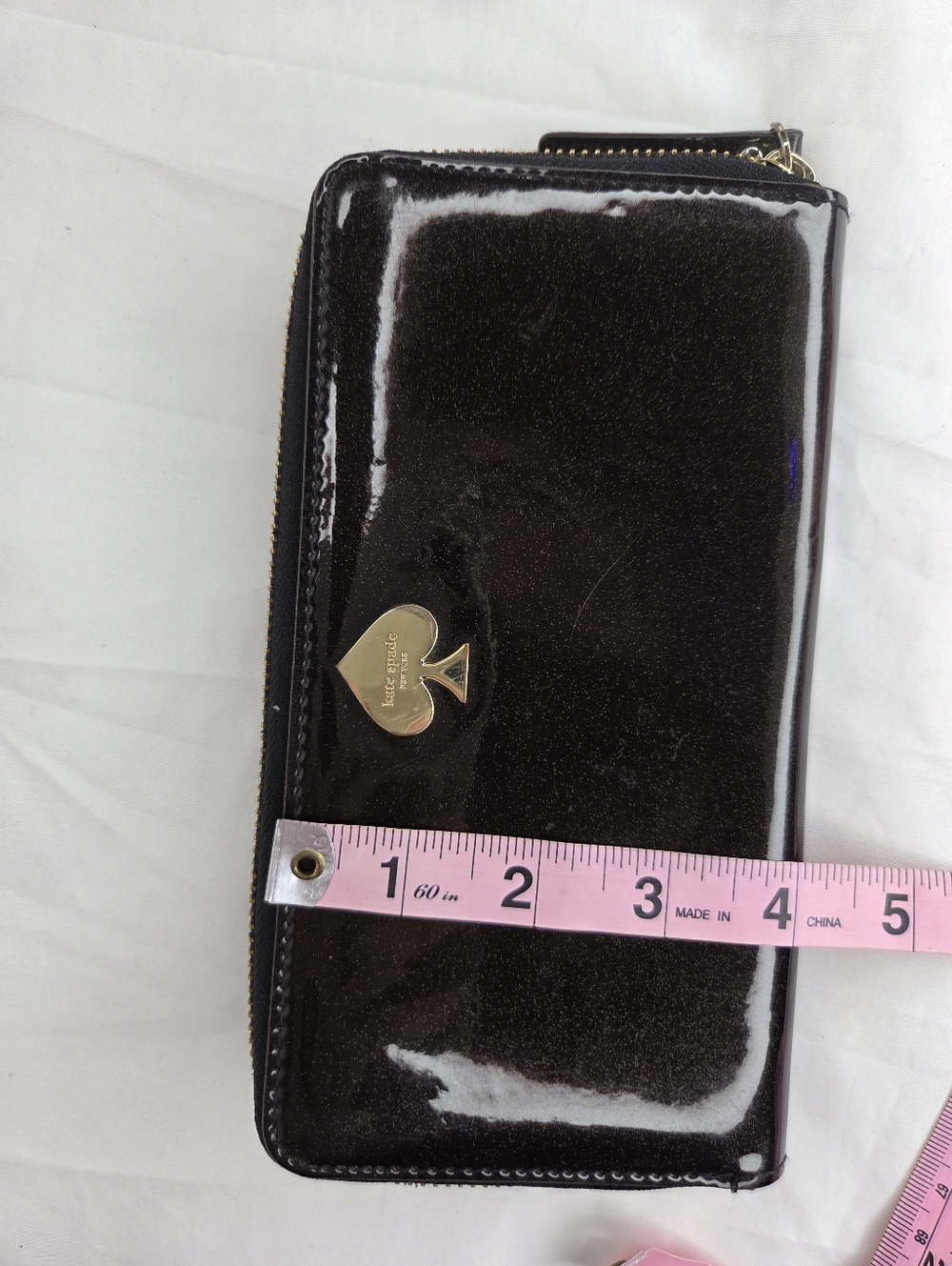 kate spade 8"x4" inch Brown Glitter Patent Zip Wallet with Gold Spade Logo - Picture 16 of 16